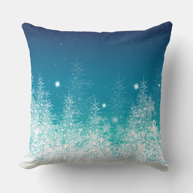 Wit & Midnight Blue Kerstmis Sneeuwvlokken Kussen (Voorkant)