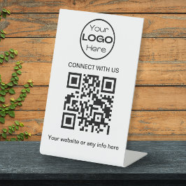 Wit Minimalistisch Bedrijfs Logo en QR Code Reclamebord Met Voetstuk