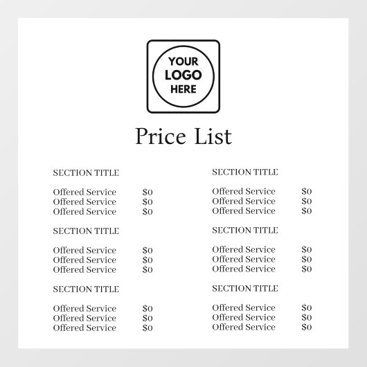Wit Minimalistisch Logo | Moderne Prijzenlijst Wee Raamsticker (Vel)