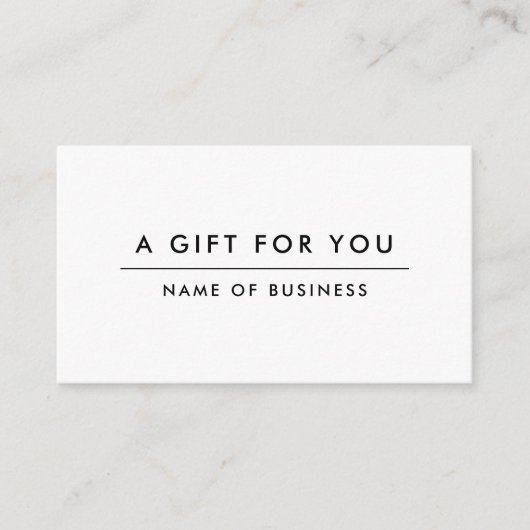 Wit minimalistisch modern cadeaubon notitiekaartje (Voorkant)