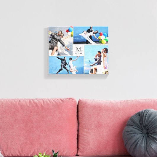 Wit Minimalistisch Monogram Bruiloft 4 Fotocollage Canvas Afdruk (Insitu (Woonkamer))