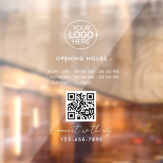 Wit Minimalistisch Openingsuren Logo Winkeluren Raamsticker (Vel 2)