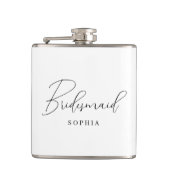 Wit Minimalistisch Script Typografie Bruidsmeisje Heupfles (Voorkant)