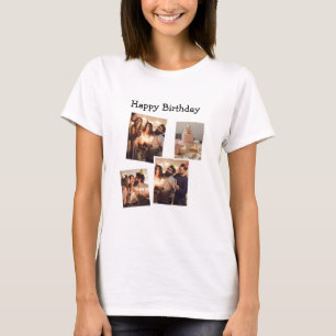 Wit Minimalistisch Verjaardag Fotocollage T-shirt