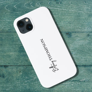Wit Minimalistisch verticaal script monogram iPhone 13 Hoesje