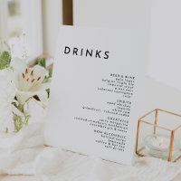 Wit Modern Bold Bruiloft Drinken Menu
