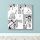 Wit Modern Grid Monogram Bruiloft 4 Fotocollage Canvas Afdruk (Insitu (Houten vloer))