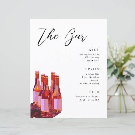 Wit Modern minimalistisch bruiloft drink menu (Staand voorkant)