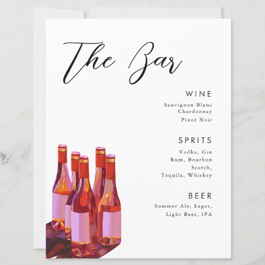 Wit Modern minimalistisch bruiloft drink menu (Voorkant)