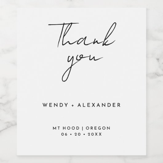 Wit Modern Script bruiloft dank u Wijn Etiket (Enkel label)