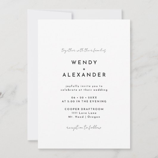 Wit Modern Script Bruiloft Details en Kaart (Voorkant)