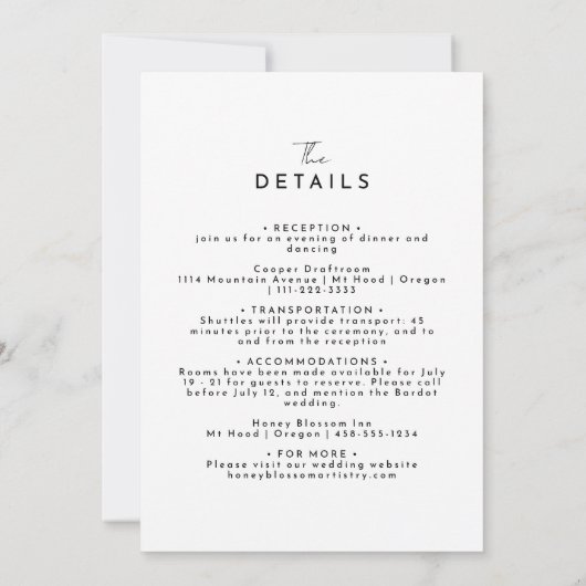 Wit Modern Script Bruiloft Details en Kaart (Achterkant)