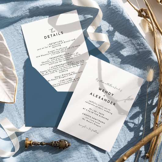 Wit Modern Script Bruiloft Details en Kaart