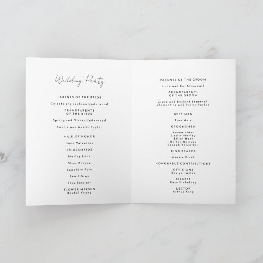 Wit Modern Script Bruiloft Gevouwen Programma (Binnen)