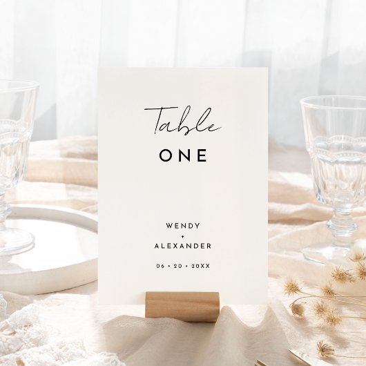 Wit Modern Script Bruiloft Tafel Nummer Kaart