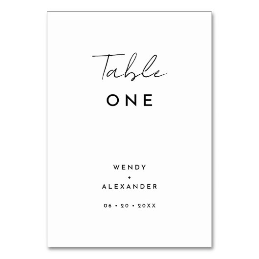Wit Modern Script Bruiloft Tafel Nummer Kaart (Achterkant)