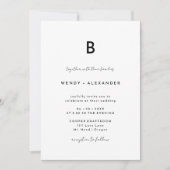 Wit Modern Script Monogram Bruiloft Details en Kaart (Voorkant)
