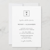 Wit Modern Script Monogram Crest Bruiloft Kaart (Voorkant)