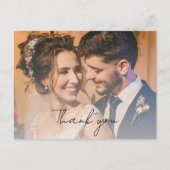 Wit Modern Script Wedding Photo Dank u Briefkaart (Voorkant)