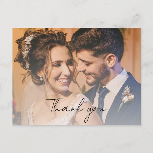 Wit Modern Script Wedding Photo Dank u Briefkaart (Voorkant)
