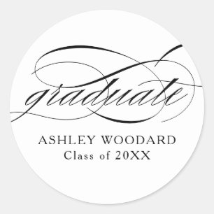 Wit Moderne Elegante Script Afstuderen Ronde Sticker