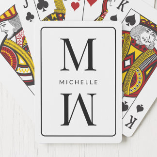 Wit Monogram Eenvoudig Elegant Initiaal Moderne na Pokerkaarten
