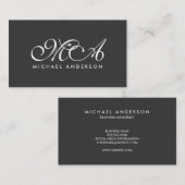 Wit Monogram Elegant Schrift Grijs Achtergrond Visitekaartje (Voorkant / Achterkant)