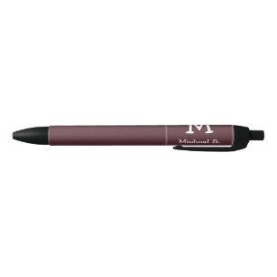 Wit Monogram en Naam op Dusty Bourgogne Zwarte Inkt Pen