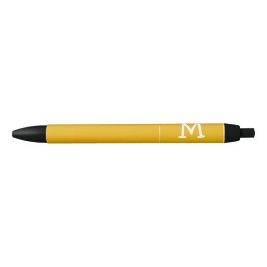 Wit Monogram en Naam op Honing Mosterdgeel Zwarte Inkt Pen (Voorkant)