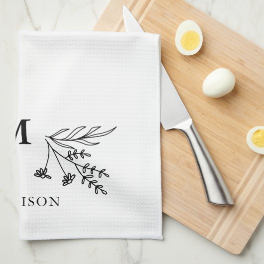 Wit Monogram Initiaal Moderne Familienaam Oma Theedoek (Quarter Fold)