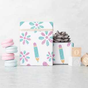 Wit Naadloos Inpakpapier: School Flowers Art Cadeaupapier