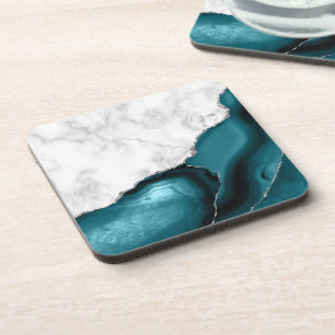 Wit nama marmer zilver glitters teal blauwe agaat bier onderzetter