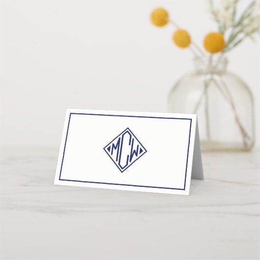 Wit Navy Blauw Diamant Monogram Font DIY BG (Achterkant)