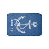 Wit & Navy Blauw nautische Boot Anker & Wiel 2 Badmat (Voorkant)