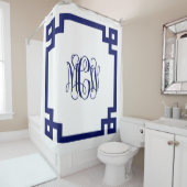 Wit Navy Vine Script Monogram Grieks Key DIY BG Douchegordijn (In situ)