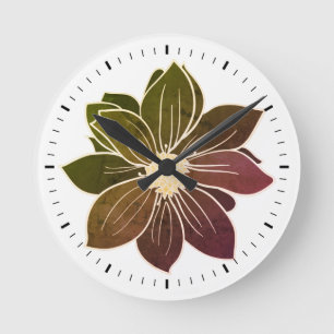 Wit Omlijnd Bloemmotief Subtiele Kleuren Wandklok Ronde Klok
