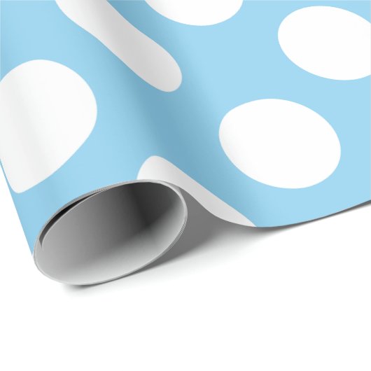 Wit op Baby Blauw Grote Grootte Polka Dots Cadeaupapier (Rol Hoek)