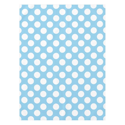 Wit op Baby Blauw Grote Grootte Polka Dots Tafelkleed (Voorkant)