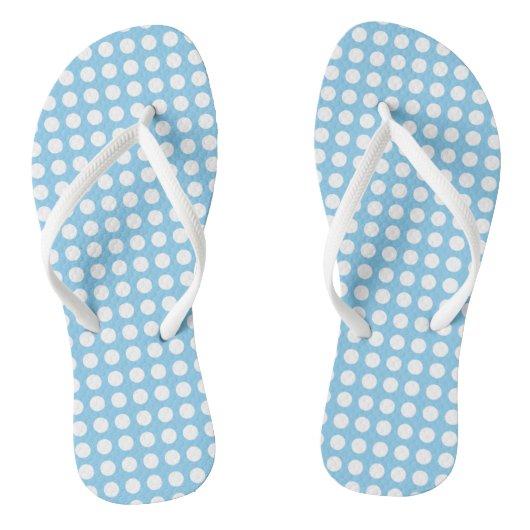 Wit op Baby Blauw Medium Horizontale Polka Dots Teenslippers (Voetbed)