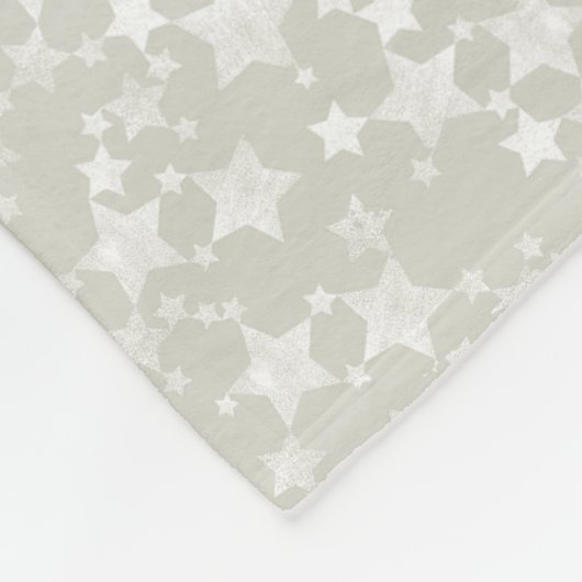 Wit op Beige | Lino Print Stars Patroon Fleece Deken (Hoek)