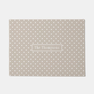 Wit Op Beige Stippenpatroon Met Aangepaste Naam Deurmat