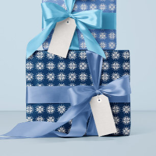 Wit op Blauw Nordic Sweater Sneeuwvlok Patroon Cadeaupapier