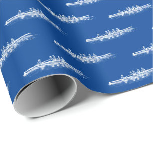 Wit op Blauw Roeien Roeiers Ploeg Watersport Cadeaupapier