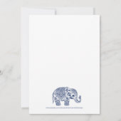 Wit op blauwe bloemige olifant uitnodiging (Achterkant)