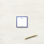 Wit op Blauwe Faux Glitter Flamingo & Rand, Naam Post-it® Notes (Op bureau)