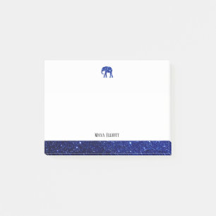Wit op Blauwe Faux Glitter Olifant & Rand, Naam Post-it® Notes
