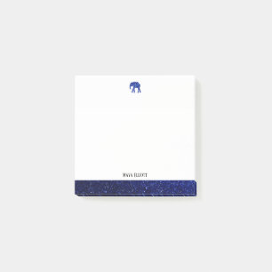 Wit op Blauwe Faux Glitter Olifant & Rand, Naam Post-it® Notes