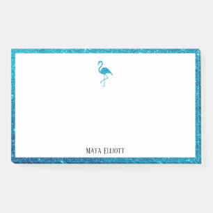 Wit op Blauwgroen Faux Glitter Flamingo & Border,  Post-it® Notes