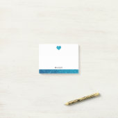 Wit op Blauwgroen Faux Glitter Heart & Border, Naa Post-it® Notes (Op bureau)