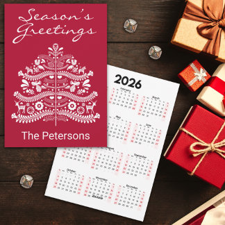 Wit op de rode Scandinavische kerstboomkalender Feestdagenkaart